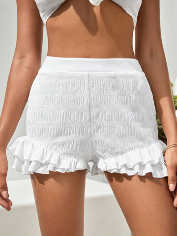 VCAY Ruffle Hem Solid Shorts