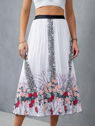 EMERY ROSE Floral Print Pleated Skirt