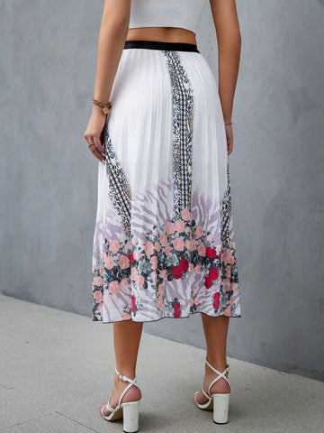 EMERY ROSE Floral Print Pleated Skirt