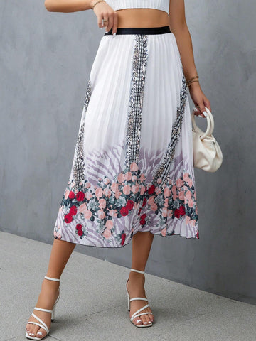 EMERY ROSE Floral Print Pleated Skirt