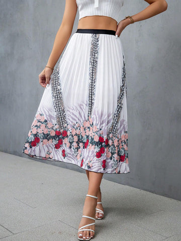 EMERY ROSE Floral Print Pleated Skirt