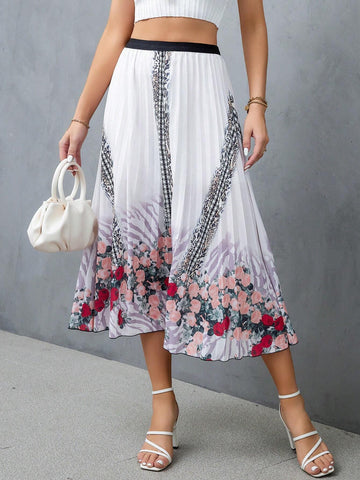 EMERY ROSE Floral Print Pleated Skirt