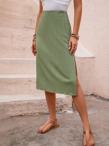 EMERY ROSE Solid Split Thigh Skirt