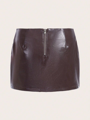 High Waist Split Thigh PU Skirt