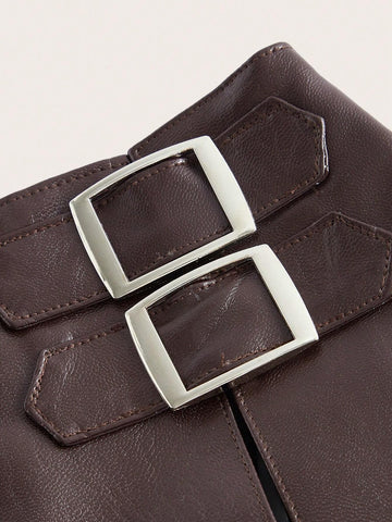 High Waist Split Thigh PU Skirt