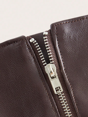 High Waist Split Thigh PU Skirt