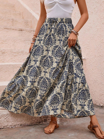 EMERY ROSE Allover Print Ruffle Hem Skirt