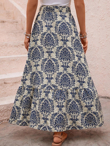 EMERY ROSE Allover Print Ruffle Hem Skirt