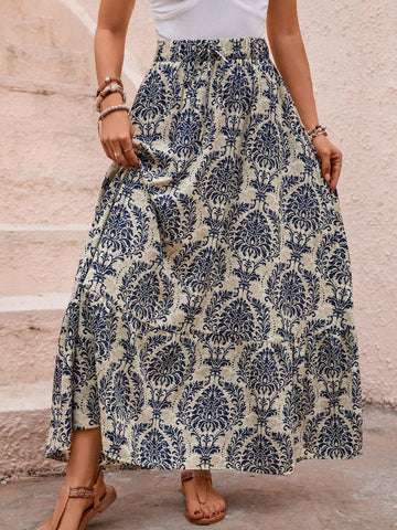 EMERY ROSE Allover Print Ruffle Hem Skirt