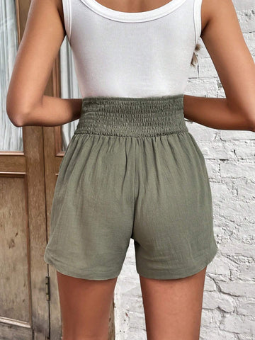 EMERY ROSE High Waist Button Detail Straight Leg Shorts