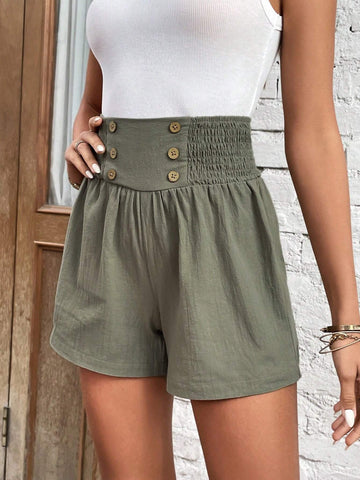 EMERY ROSE High Waist Button Detail Straight Leg Shorts