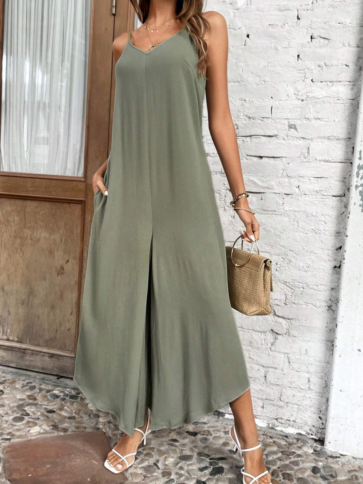 EMERY ROSE Solid Wide Leg Cami Jumpsuit