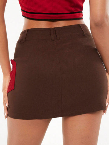 Pocket Side Button Front Skirt