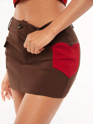 Pocket Side Button Front Skirt