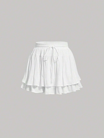 MOD Drawstring Waist Two Layer Hem Skirt