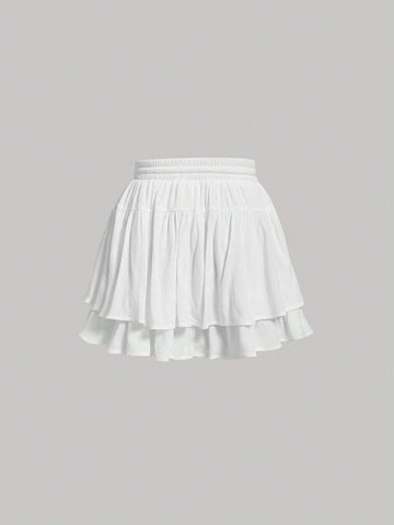 MOD Drawstring Waist Two Layer Hem Skirt