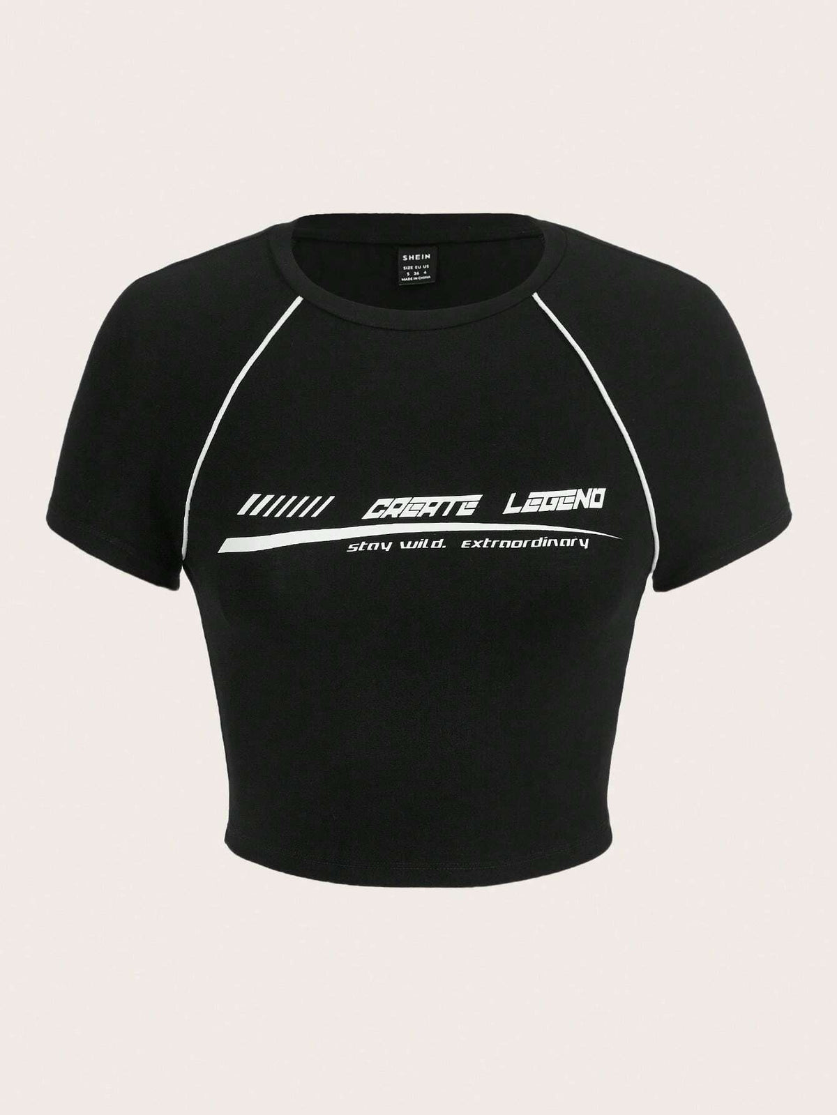 EZwear Letter Graphic Contrast Piping Crop Tee