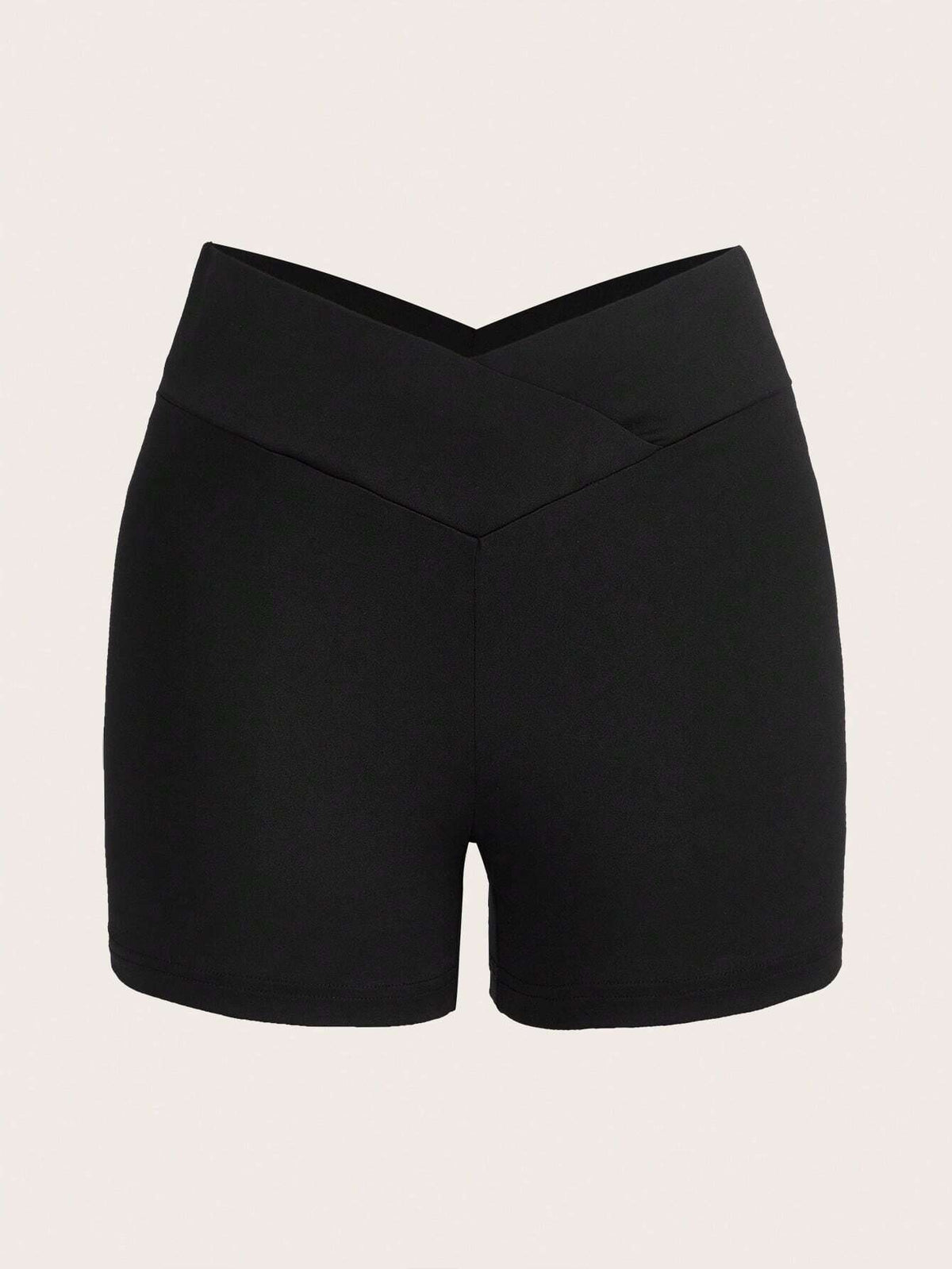 EZwear Solid Overlap Waist Biker Shorts