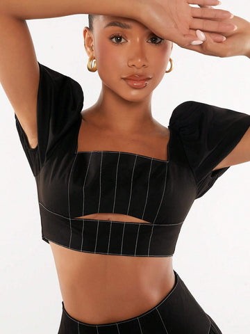 Square Neck Puff Sleeve Crop Top & Skirt