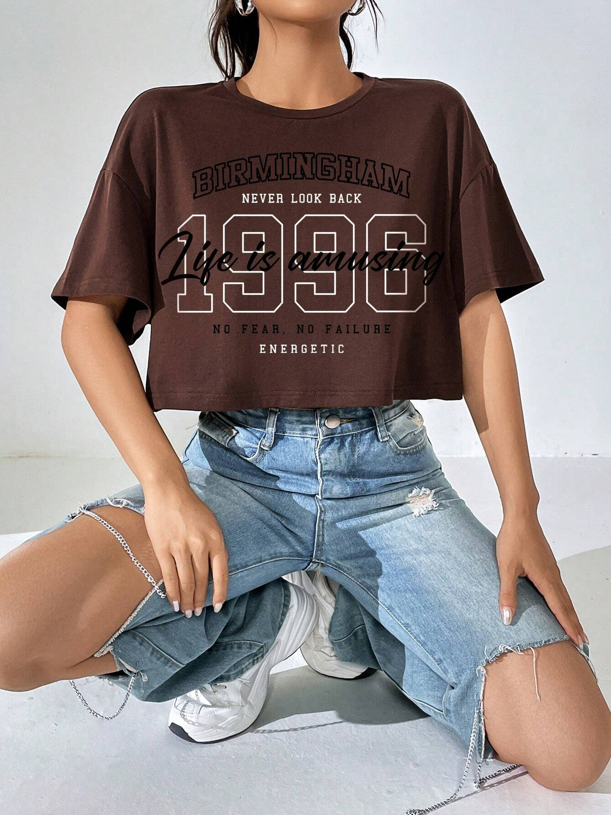 Letter Graphic Drop Shoulder Crop Tee