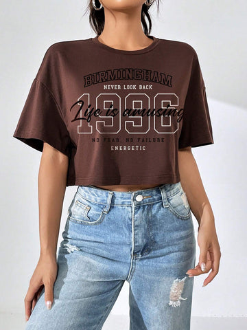 Letter Graphic Drop Shoulder Crop Tee