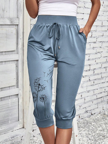 EMERY ROSE Dandelion Print Tie Front Slant Pocket Pants