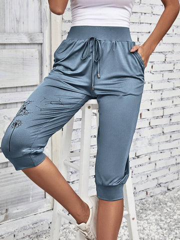 EMERY ROSE Dandelion Print Tie Front Slant Pocket Pants