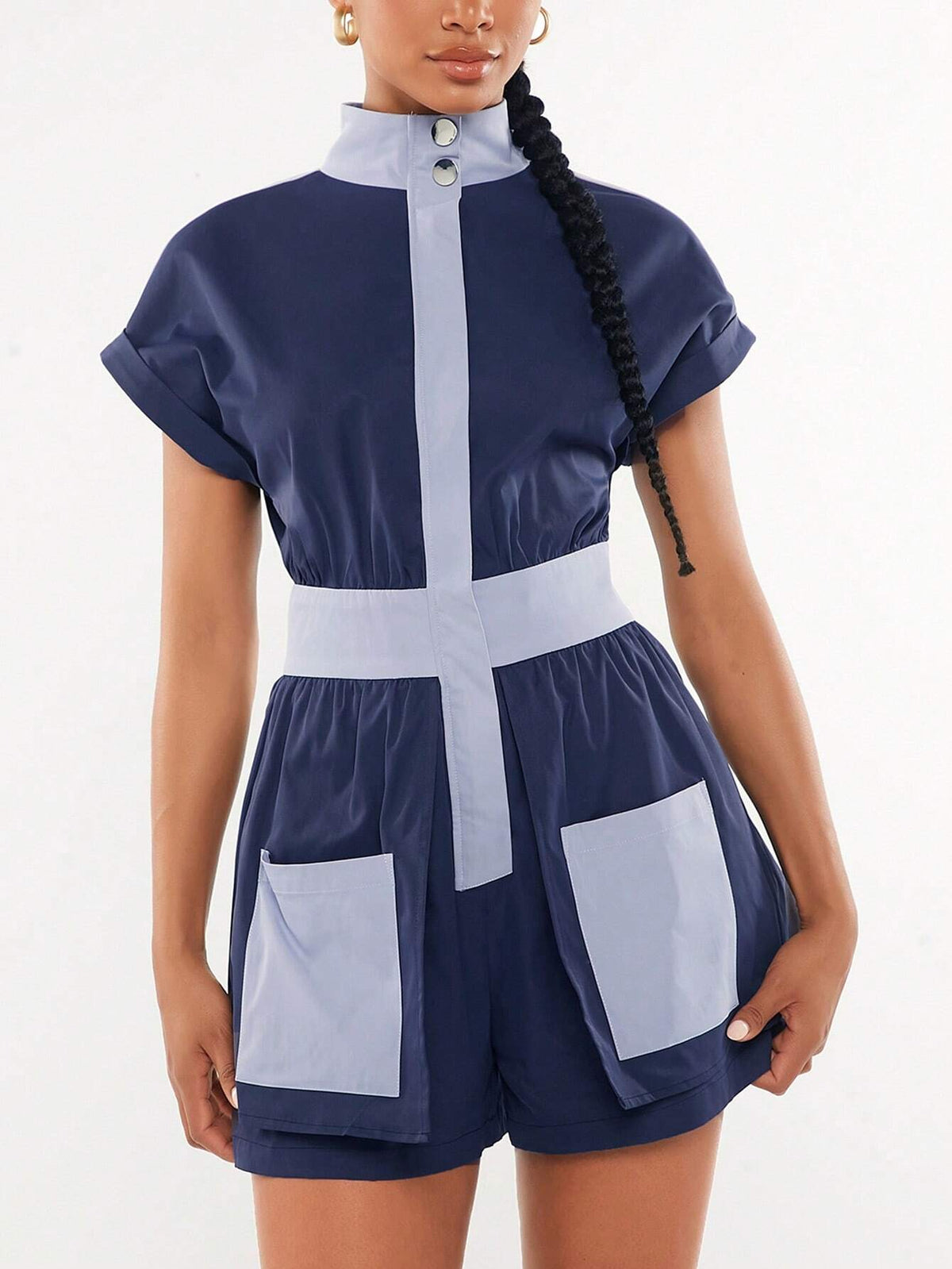 Colorblock Patched Pocket Romper