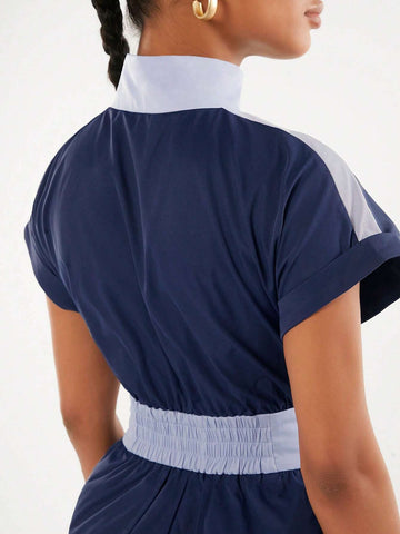 Colorblock Patched Pocket Romper