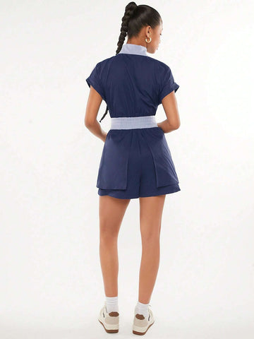 Colorblock Patched Pocket Romper
