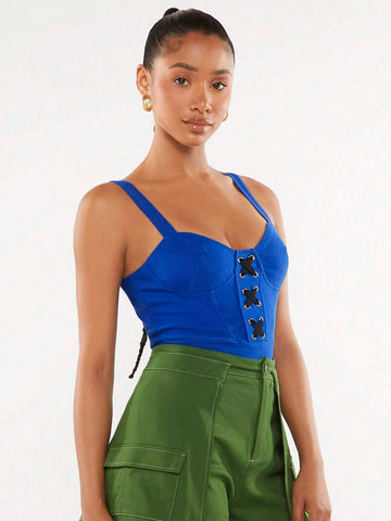 Solid Criss Cross Cami Bodysuit