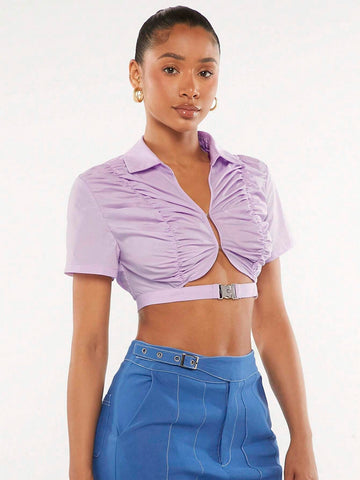 Ruched Bust Push Buckle Detail Crop Top