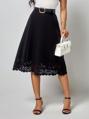 EMERY ROSE Laser Cut Out Scallop Trim Skirt Without Belt