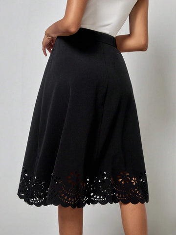 EMERY ROSE Laser Cut Out Scallop Trim Skirt Without Belt