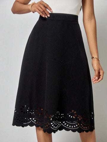EMERY ROSE Laser Cut Out Scallop Trim Skirt Without Belt