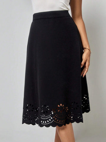 EMERY ROSE Laser Cut Out Scallop Trim Skirt Without Belt