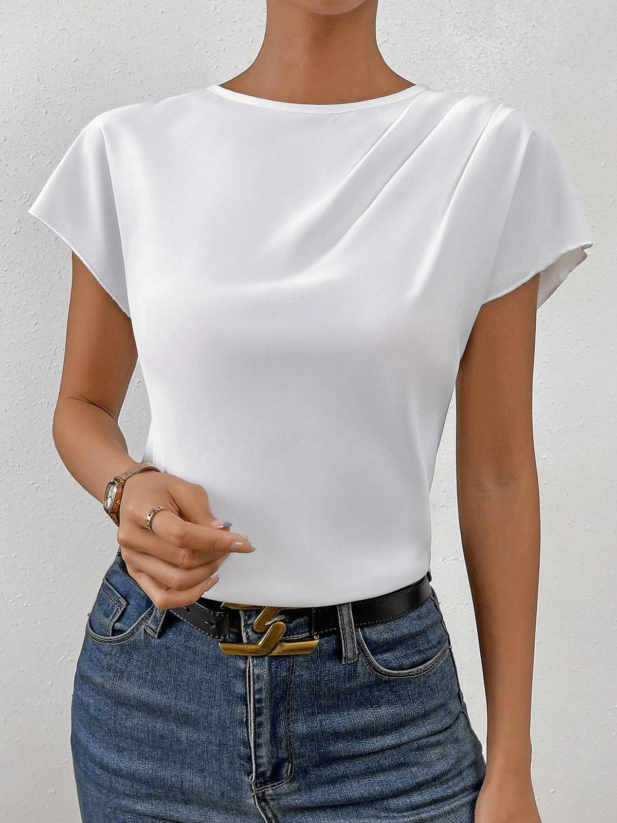 Solid Batwing Sleeve Blouse