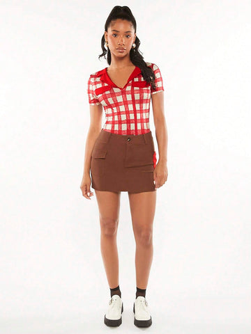 Plaid Print Slim Fit Tee Bodysuit