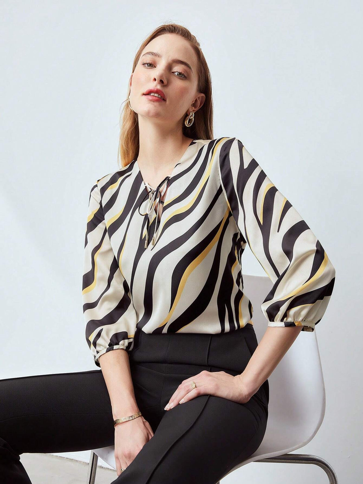 Products ZEBRA TIE-NECK BLOUSE