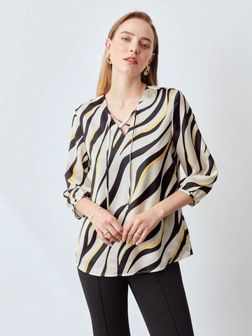 Products ZEBRA TIE-NECK BLOUSE