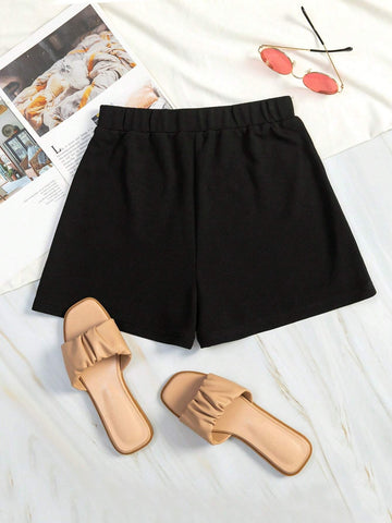 VCAY Floral Print Elastic Waist Shorts