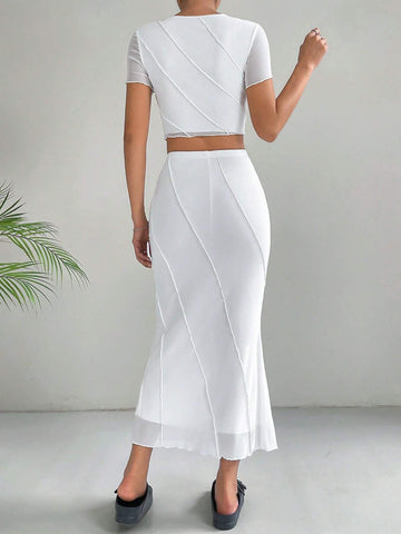 Solid Crop Tee & Mermaid Hem Skirt