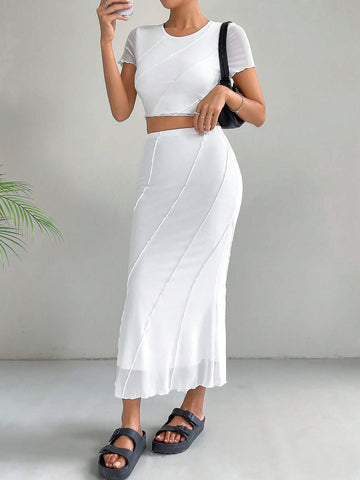 Solid Crop Tee & Mermaid Hem Skirt