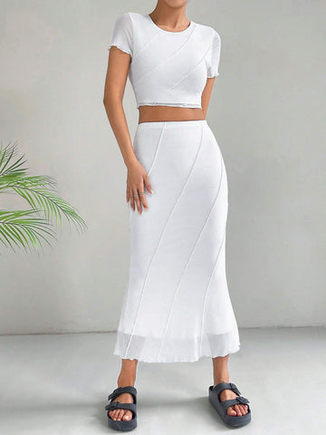 Solid Crop Tee & Mermaid Hem Skirt