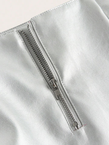 High Waist Split Thigh PU Skirt