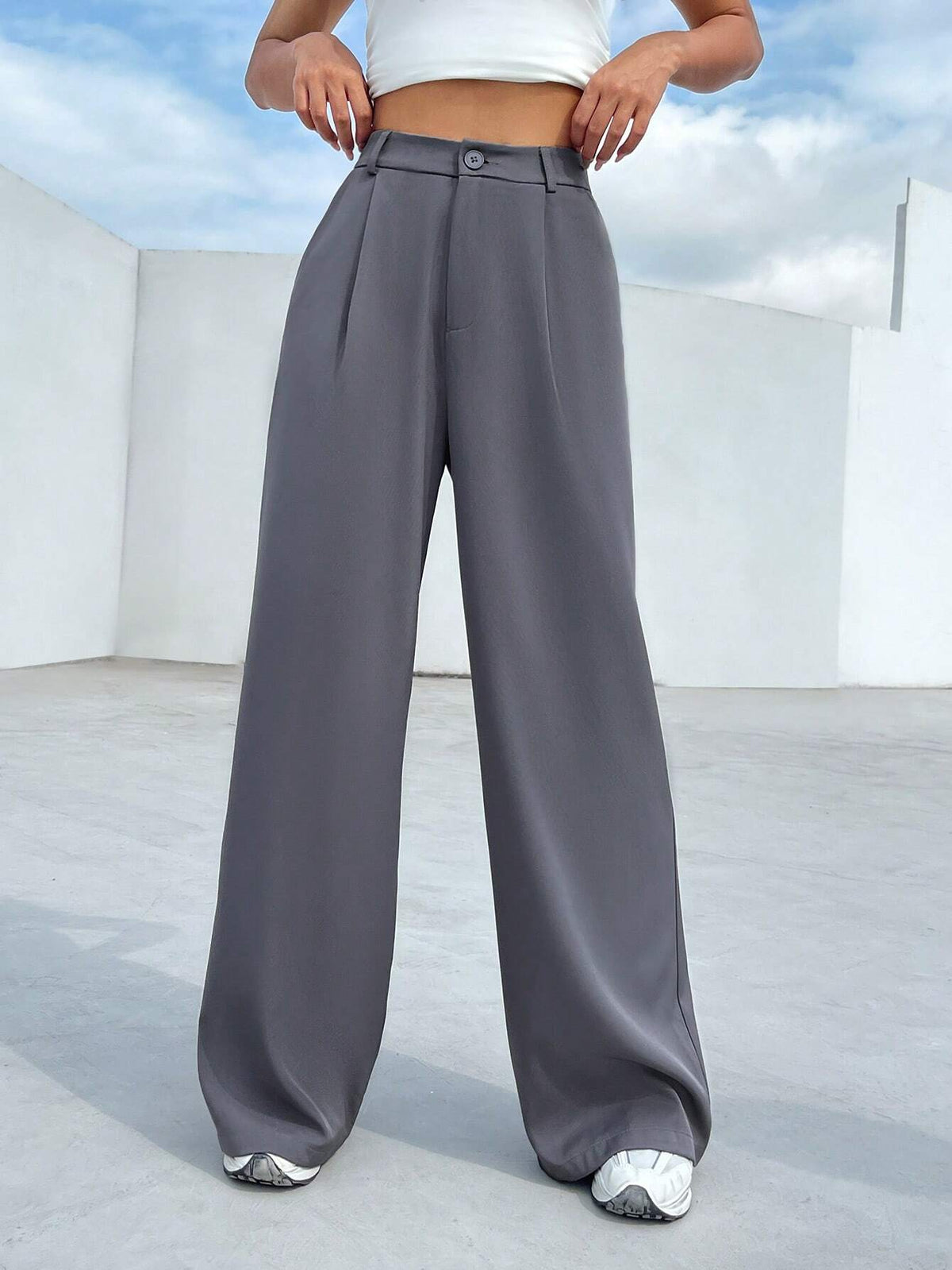 EZwear Solid Wide Leg Pants