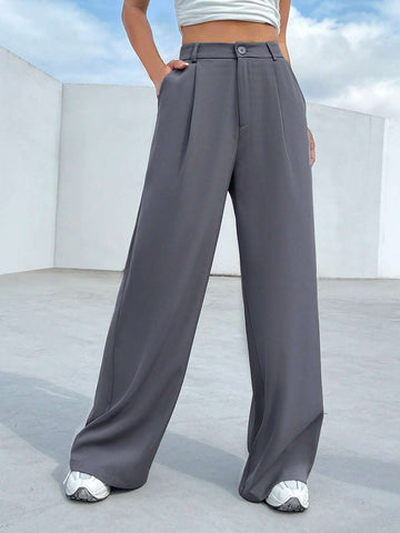EZwear Solid Wide Leg Pants