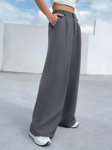 EZwear Solid Wide Leg Pants