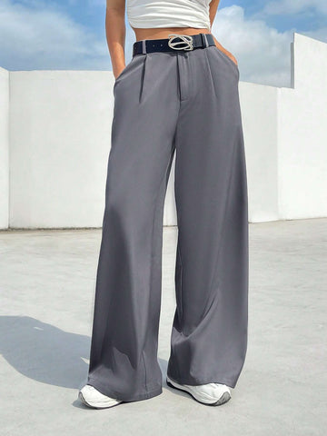EZwear Solid Wide Leg Pants