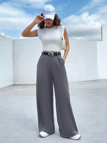 EZwear Solid Wide Leg Pants